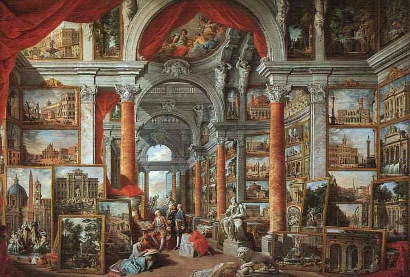 Picture gallery with views of modern Rome, Giovanni Paolo Pannini
